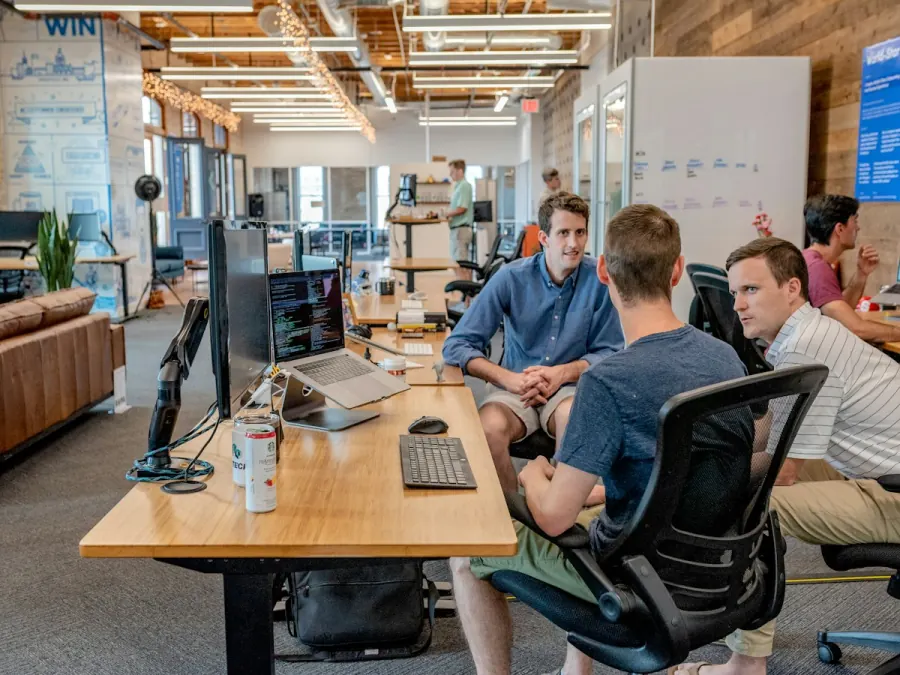 Software team collaborating in a startup office