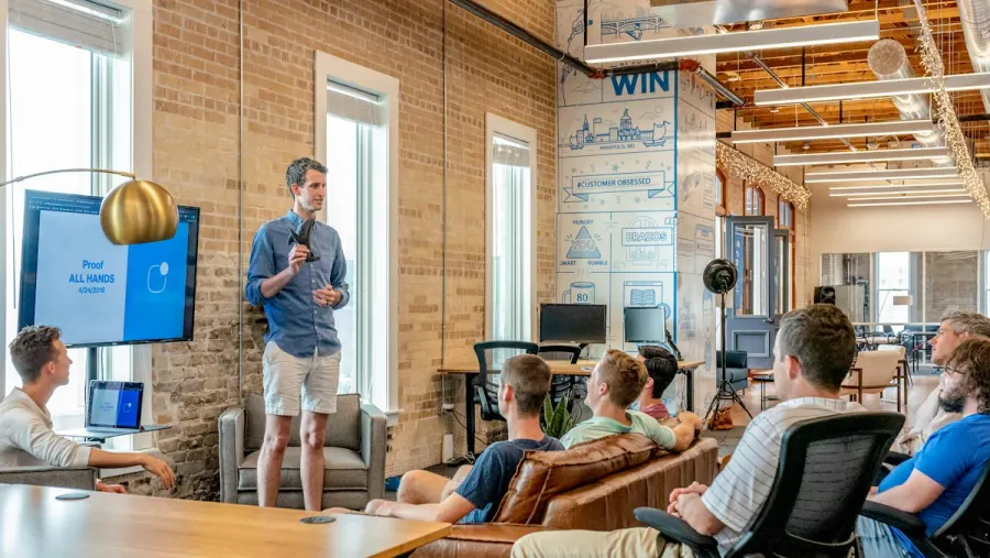 Founder presenting a strategy to a startup team